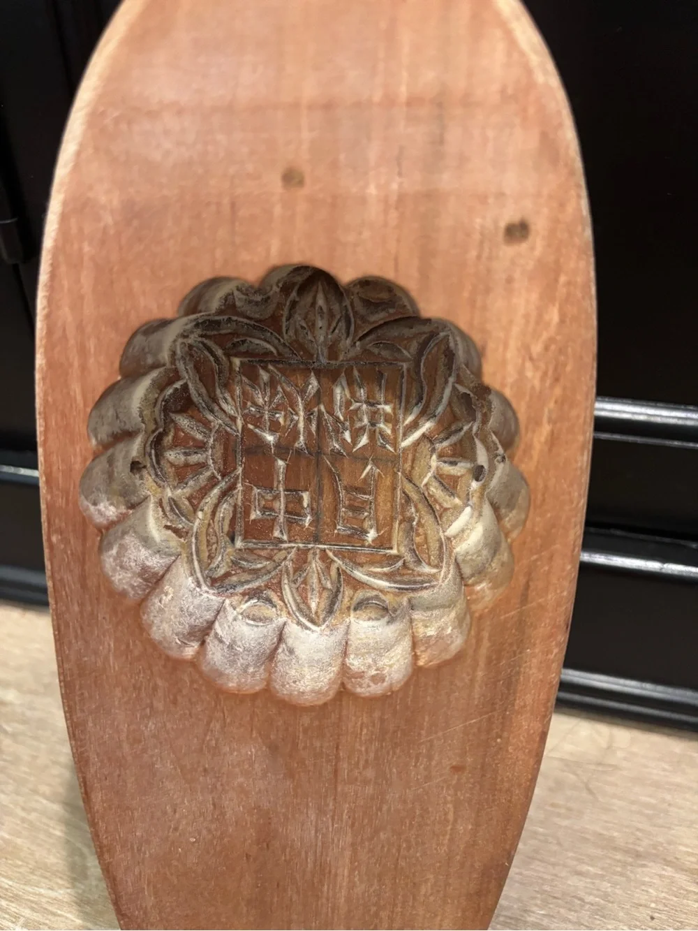 Antique Wood Mid-Autumn Moon Cake Mold Festival Harvest Fall Handcarved